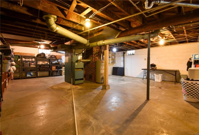 Basement with heating unit and water heater